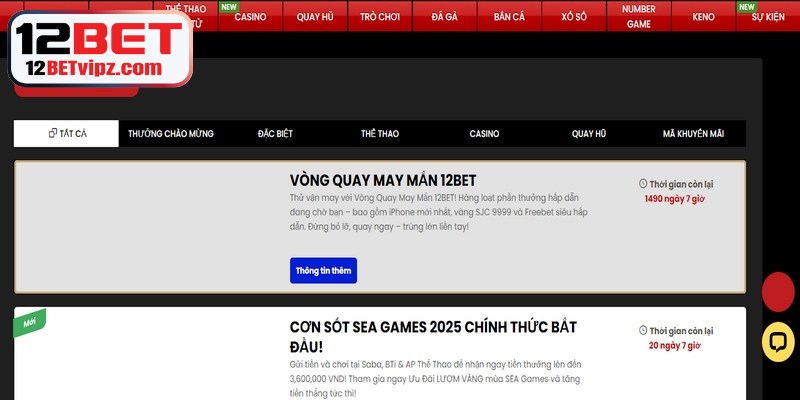Khuyến mãi 12BET là một trong những yếu tố quan trọng làm nên sức hút 